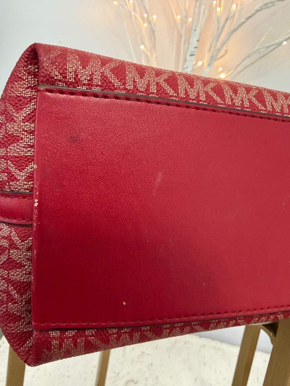 Michael Kors, GUC red & cream signature logo shoulder bag 14 x 9 "by 4 deep - Picture 13 of 14